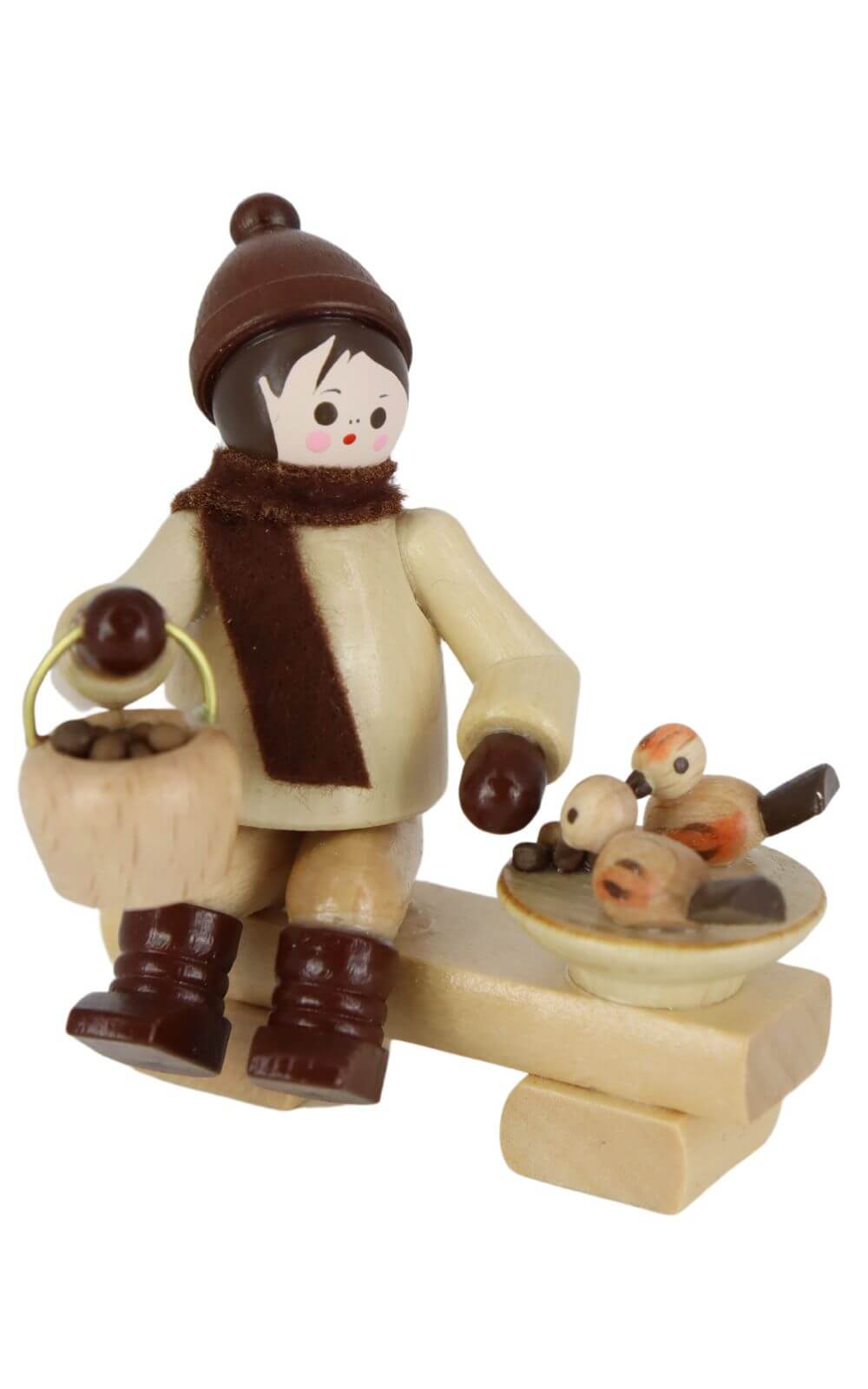 Miniatur - Junge auf Bank sitzend füttert Vögel, 6 cm von Romy Thiel
