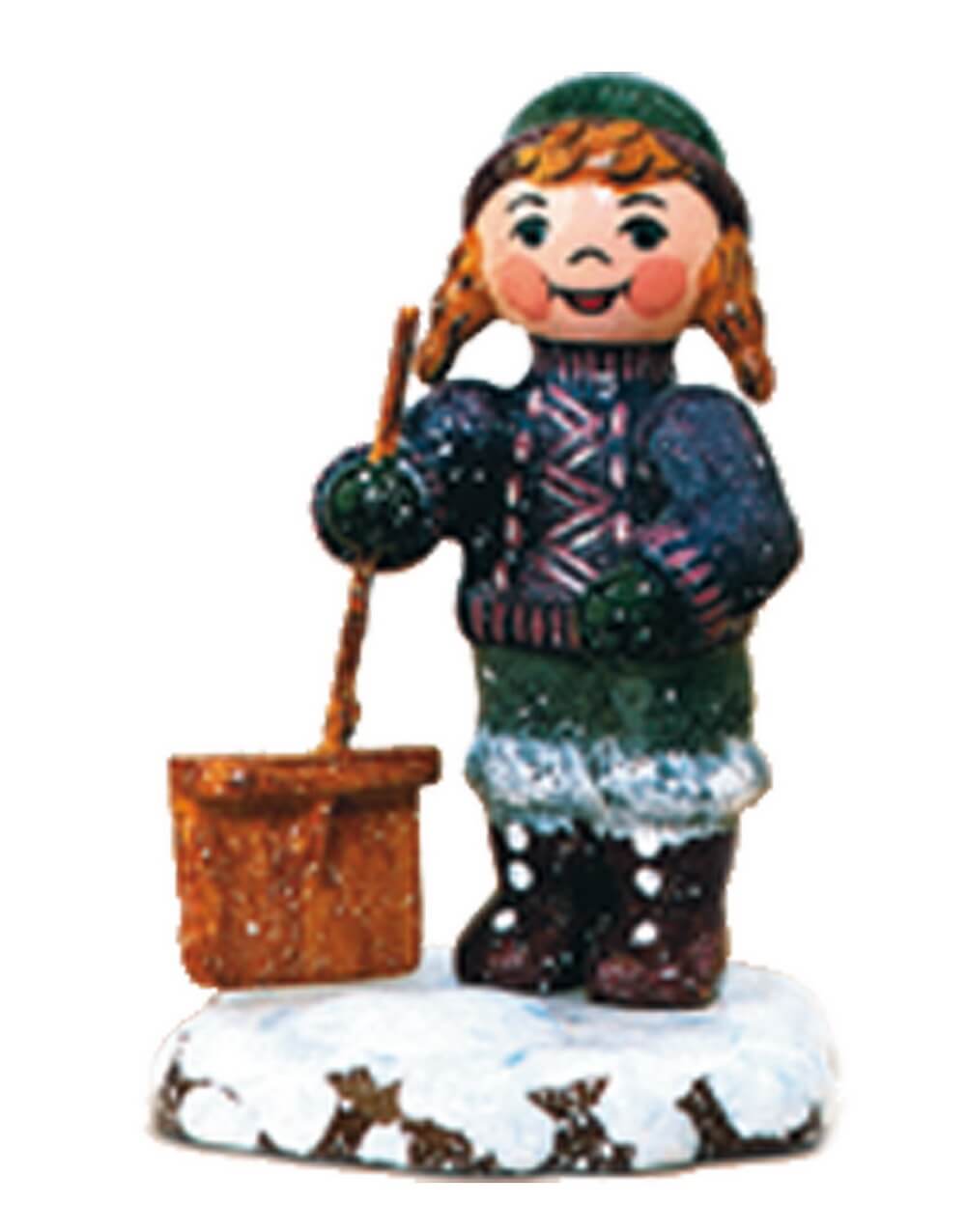 Miniatur Winterkind Schneefeger, 6 cm, farbig von Hubrig Volkskunst