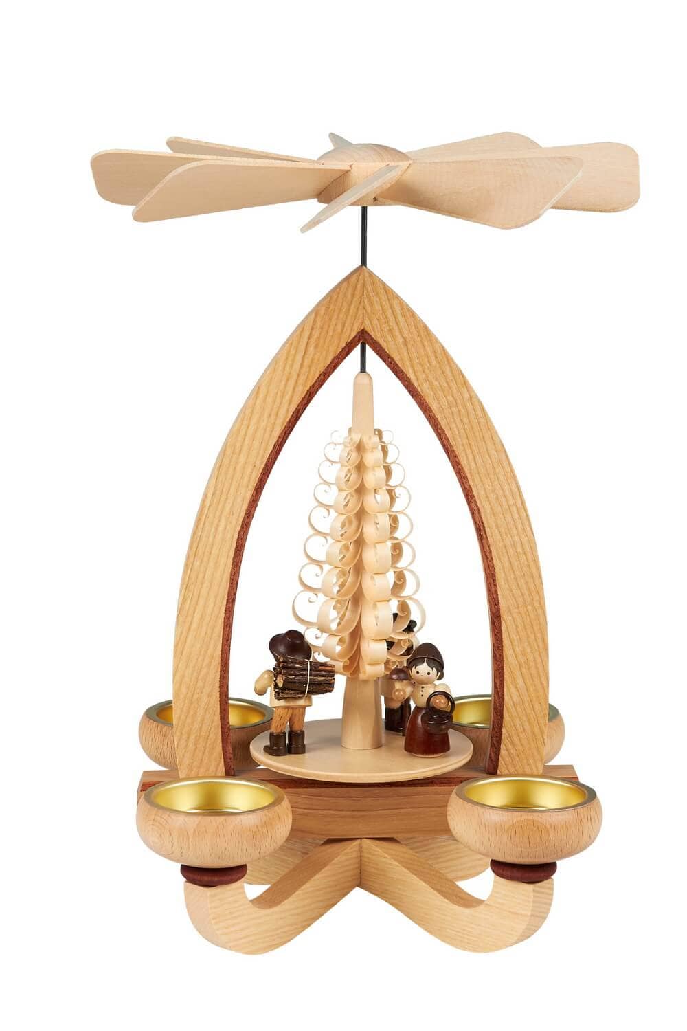 Teelichtpyramide mit Waldleute, 28 cm, Heinz Lorenz Olbernhau/ Erzgebirge_Bild1