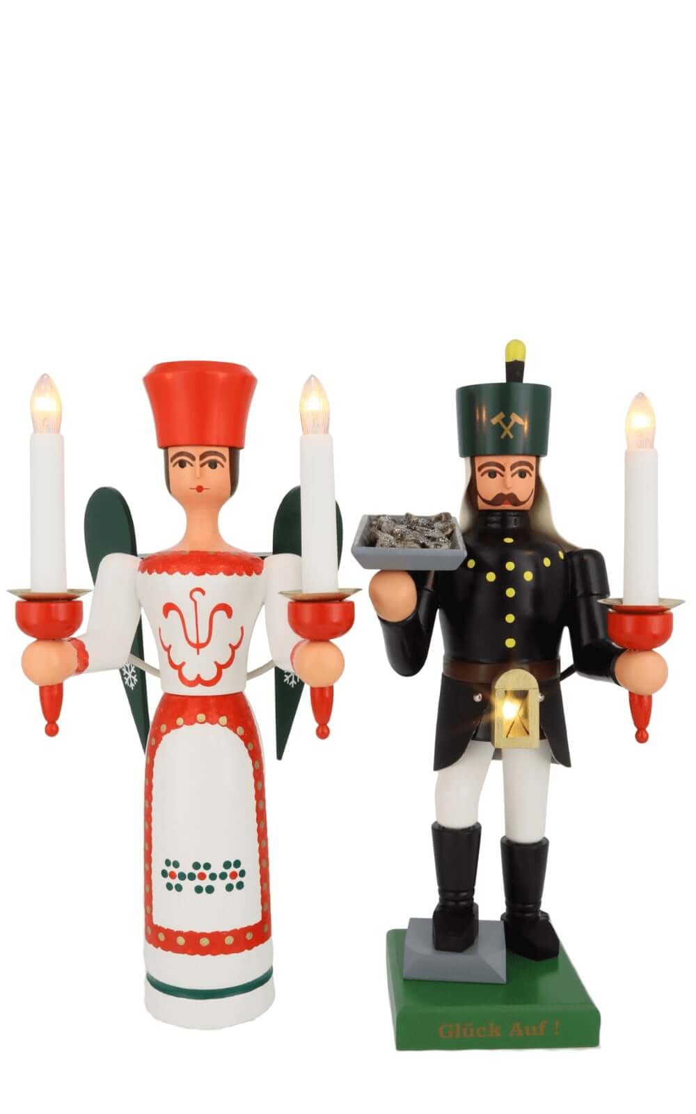Engel und Bergmann, 34 cm mit Erzschale und Bauchlampe, elektrisch beleuchtet von SEIFFEN.COM_1