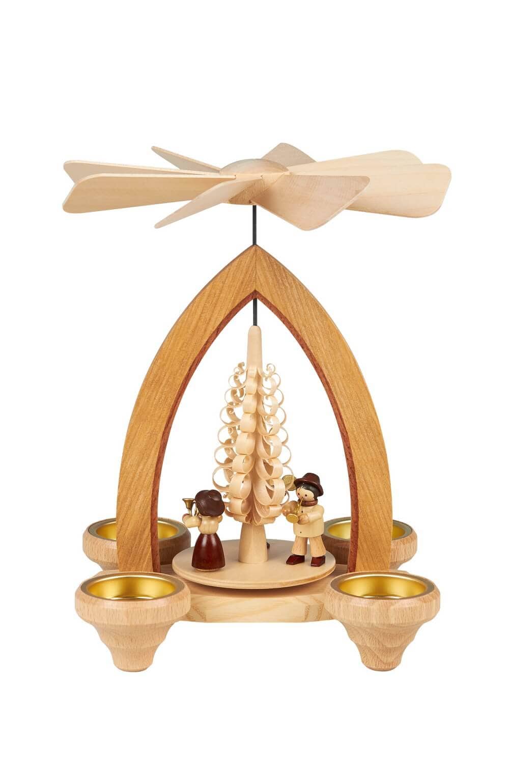 Teelichtpyramide mit Bläsertrio, 26 cm, Heinz Lorenz Olbernhau/ Erzgebirge_ Bild1