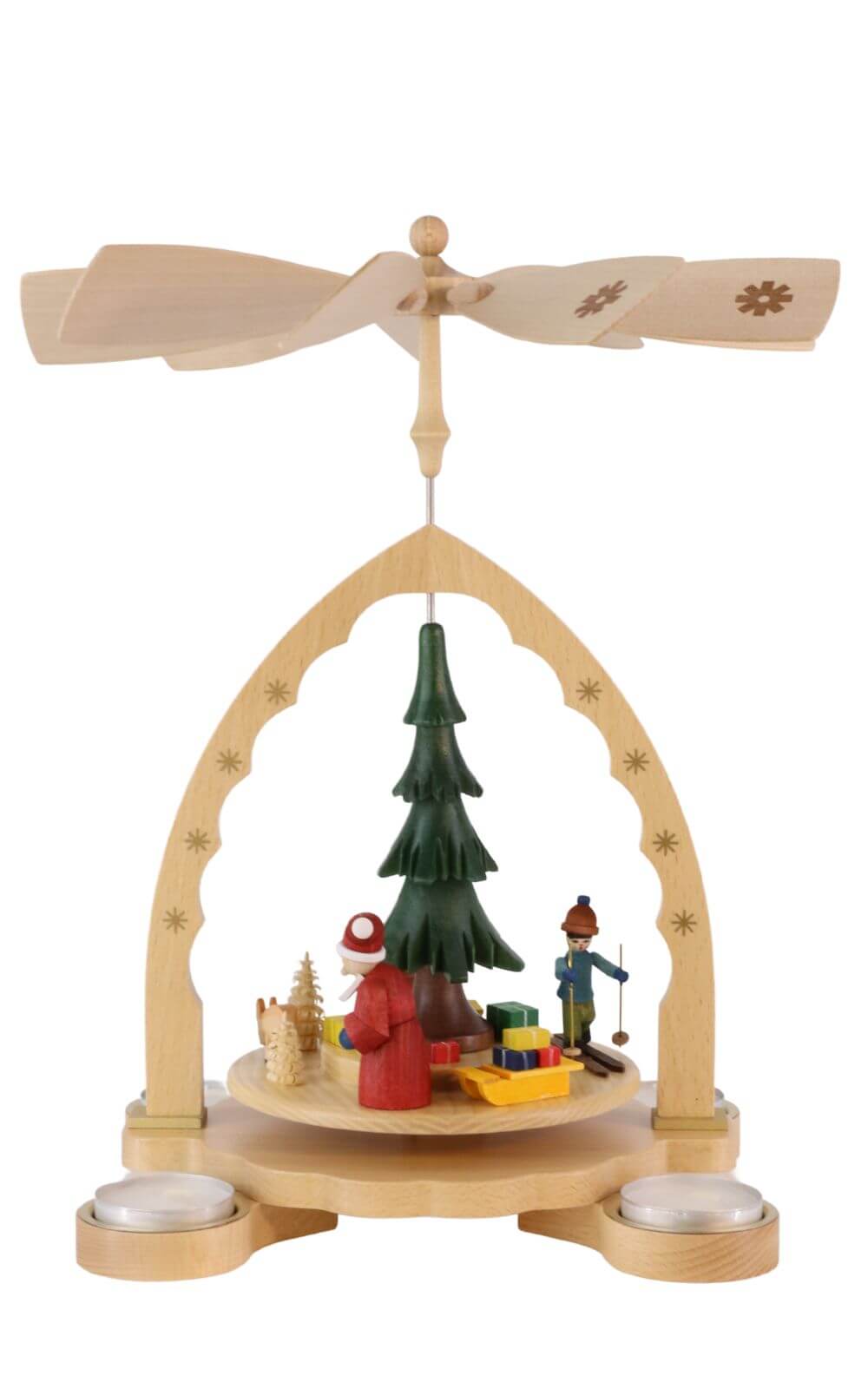 Weihnachtspyramide für Teelichte mit Bescherung, 27 cm, farbig von Richard Glässer_1
