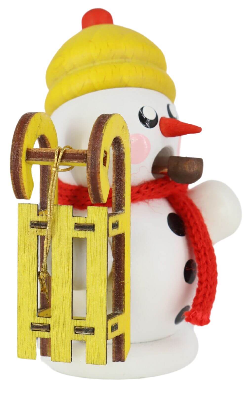 Räuchermann Schneemann mit Schlitten, farbig von Gerd Hofmann_2