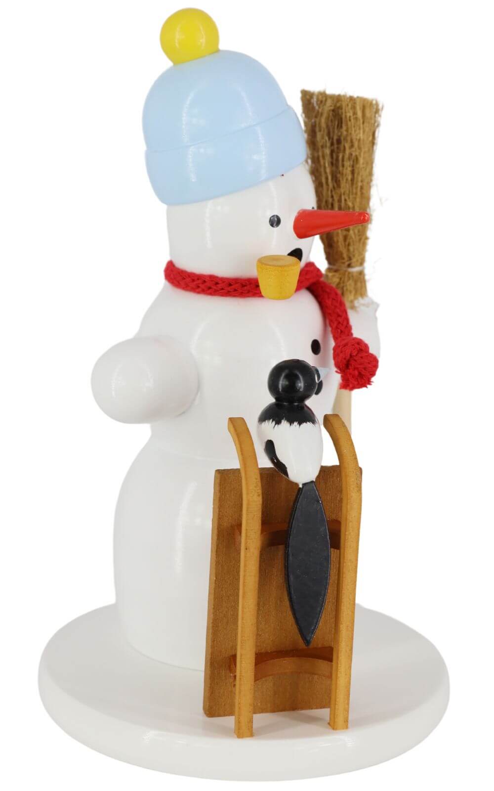 Räuchermännchen Schneemann mit Schlitten und Elster, 18 cm von Volker Zenker_3