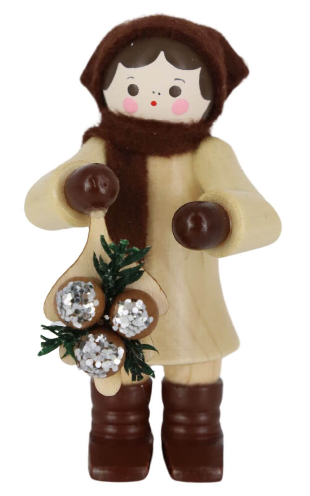 Miniatur Frau mit Baumschmuck, natur, 6 cm von Romy Thiel