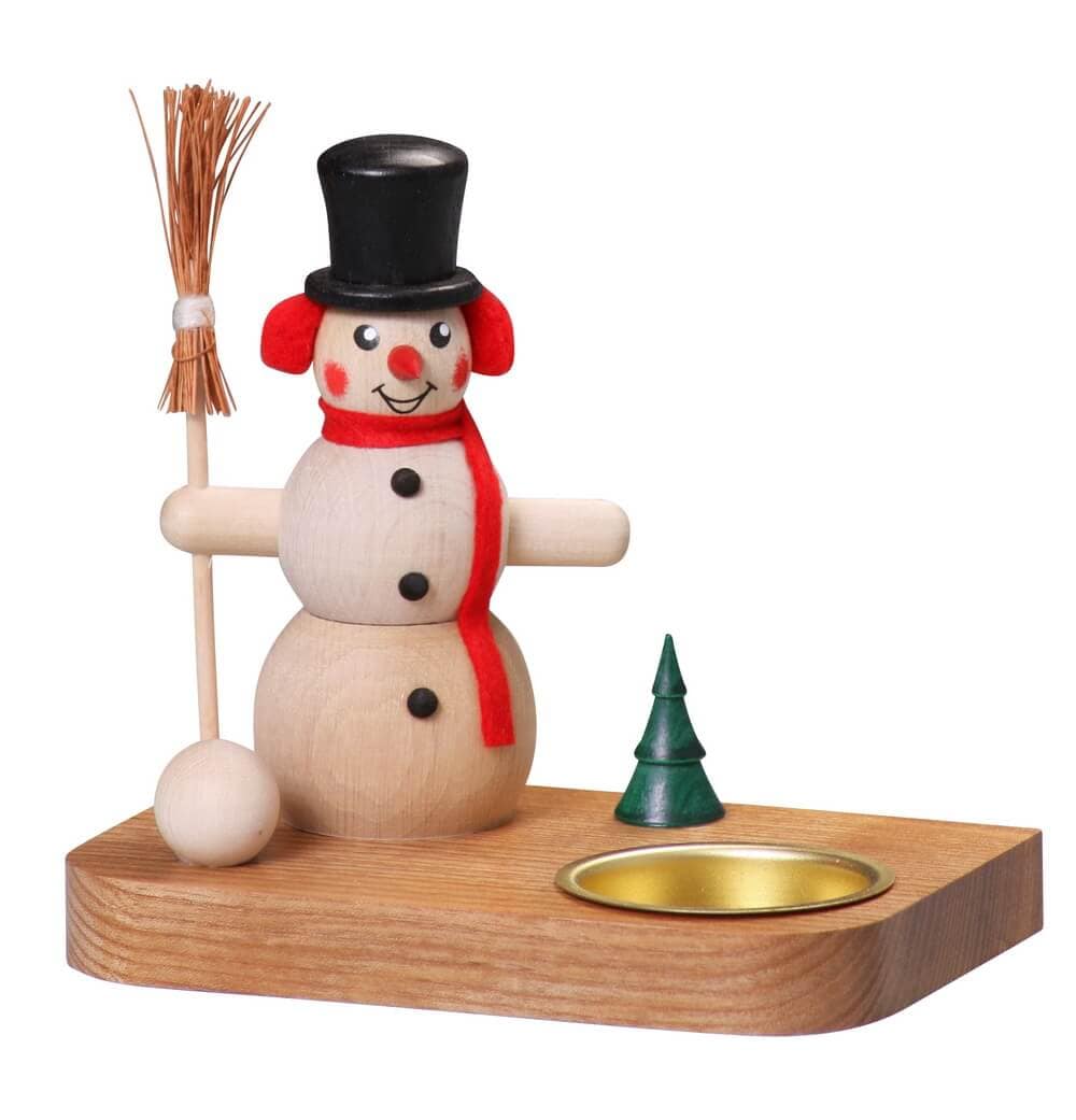 Kerzenhalter Schneemann mit Besen, 15 cm von Thomas Preißler