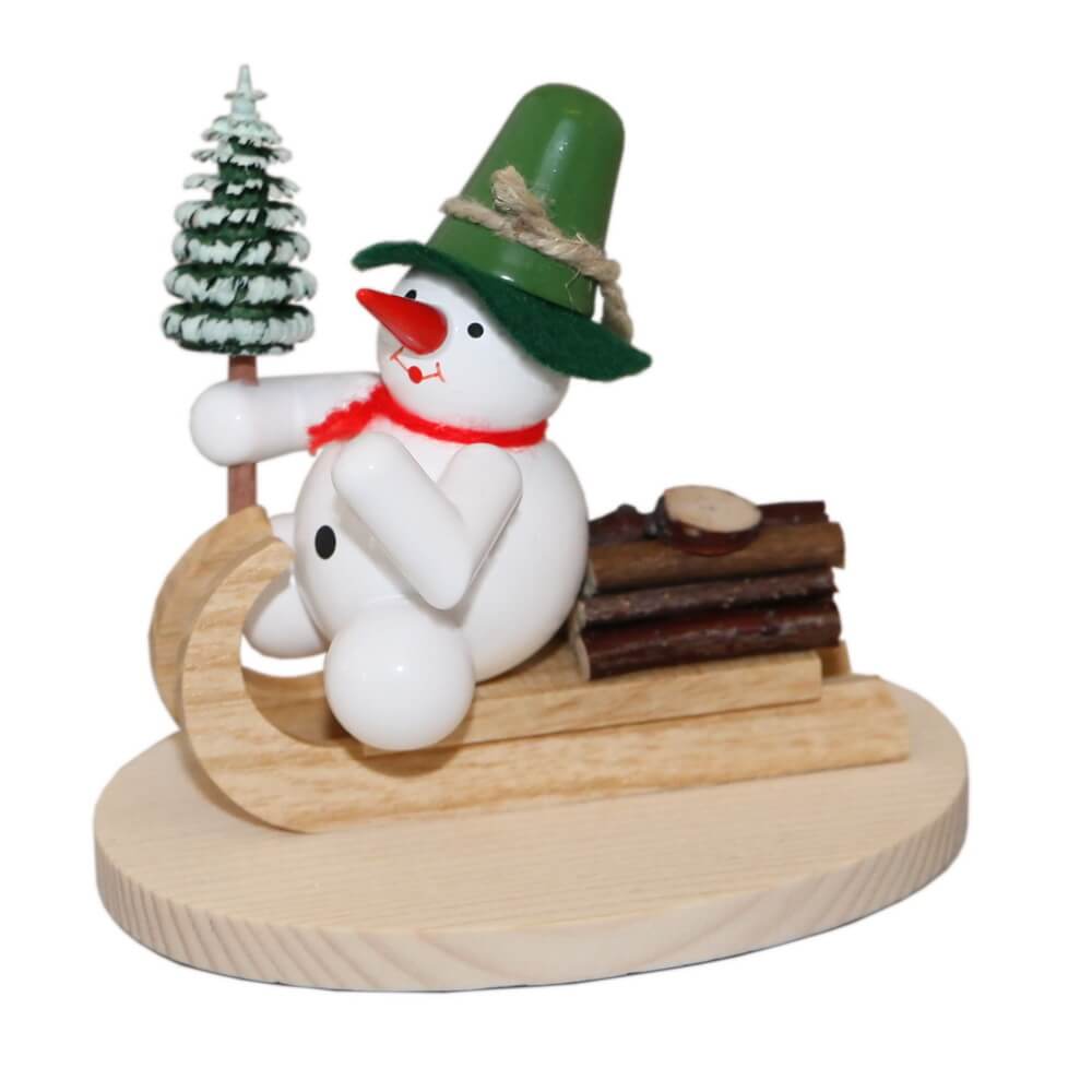 Miniatur Schneemann auf Holzschlitten, 8 cm von Ralf Zenker