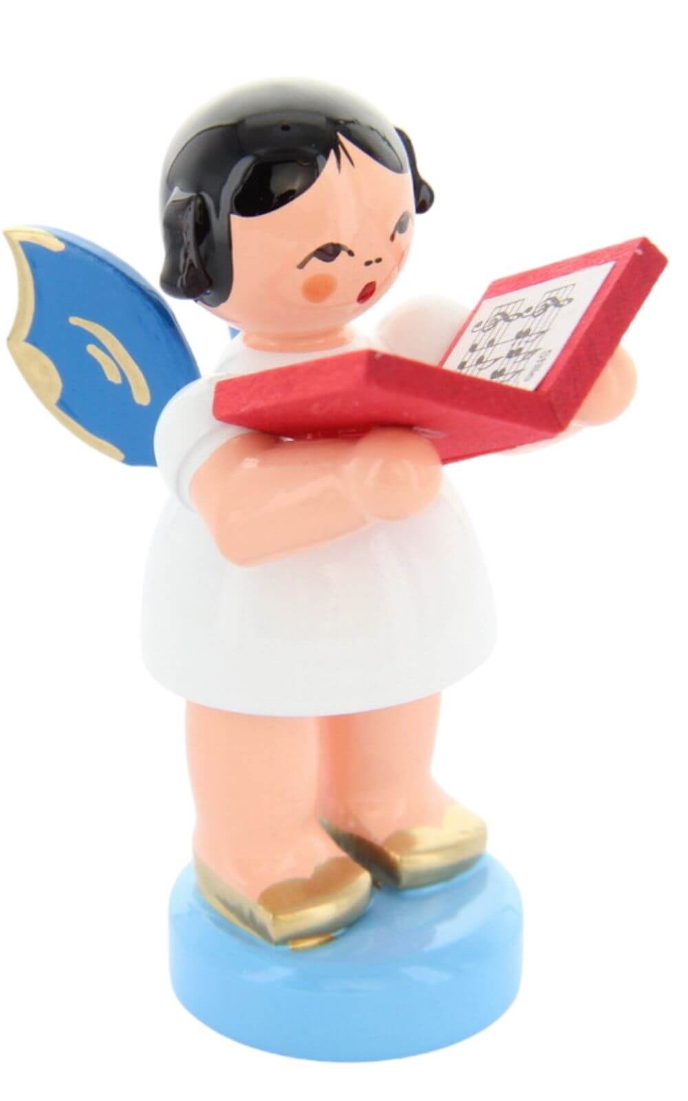 Weihnachtsengel stehend mit Buch und blauen Flügeln von Figurenland Uhlig GmbH