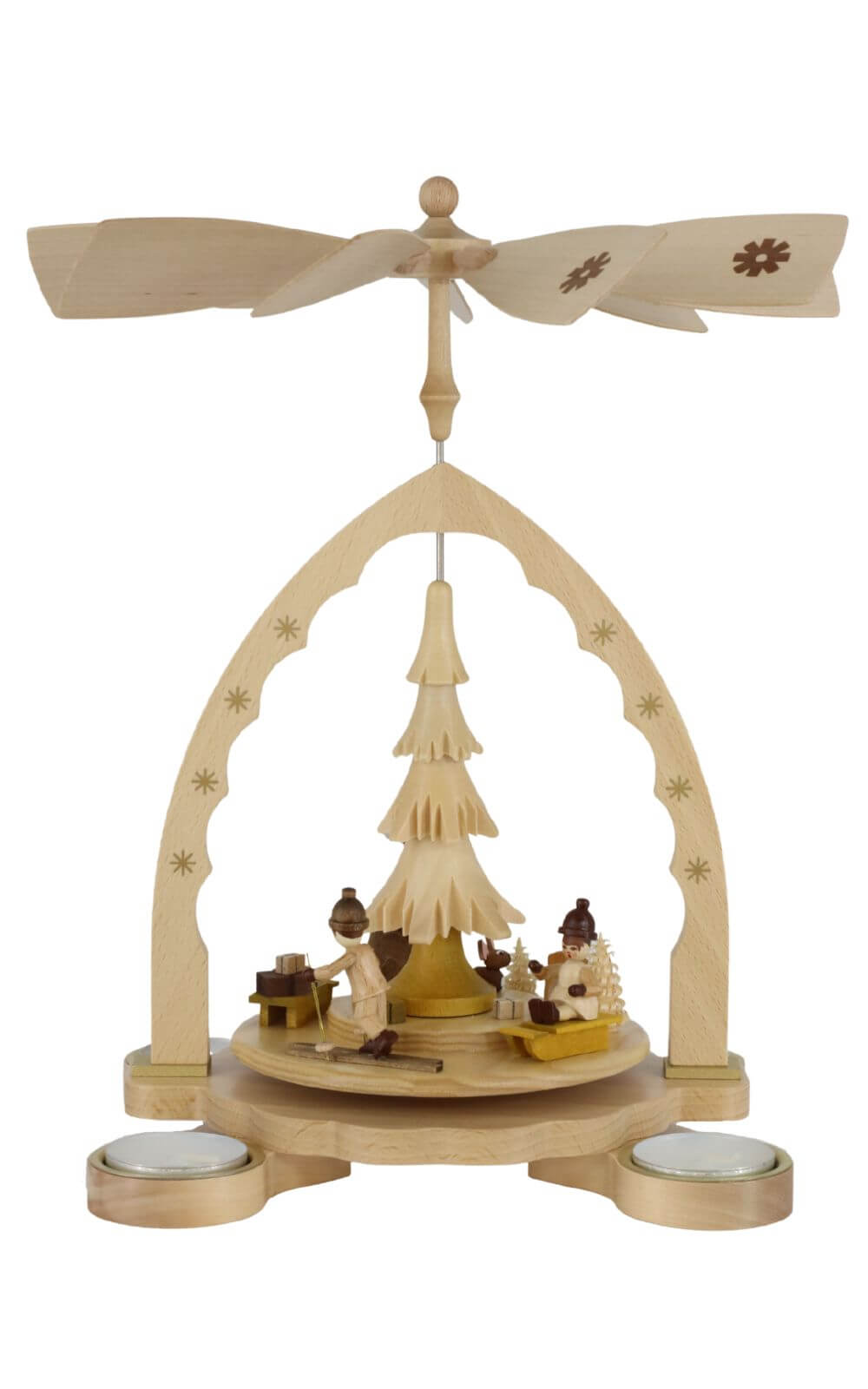 Weihnachtspyramide für Teelichte mit Bescherung, 27 cm, natur von Richard Glässer_1