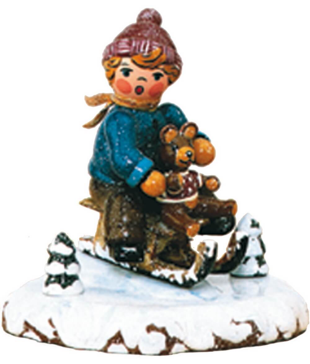 Miniatur Winterkind Schlittenfahrer, 7 cm, farbig von Hubrig Volkskunst