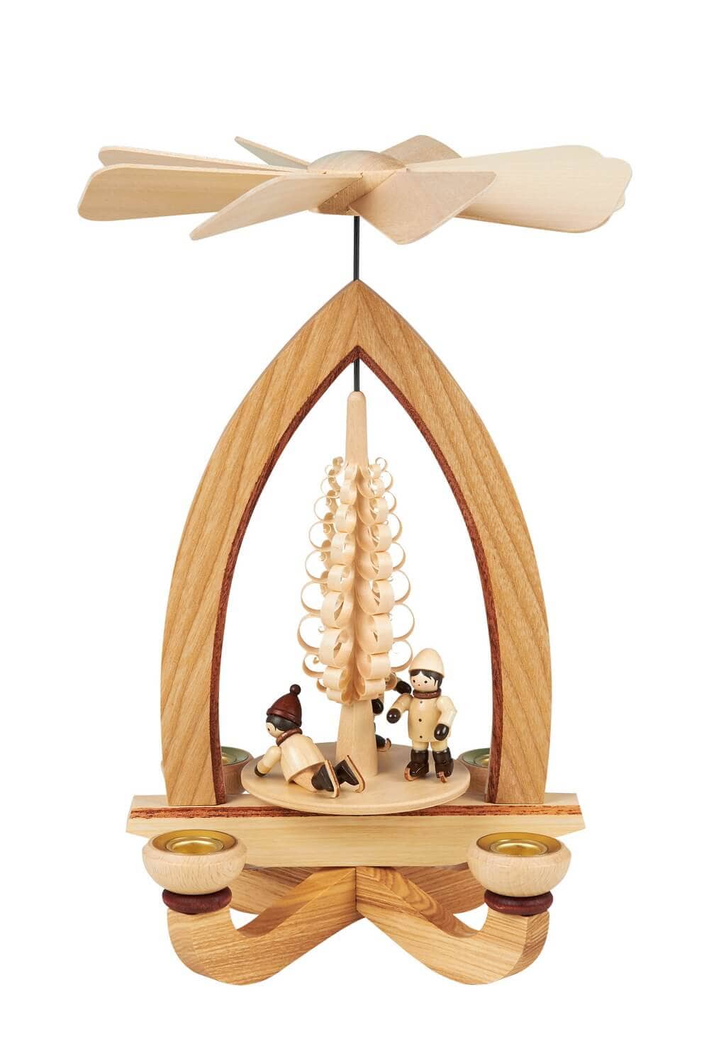 Weihnachtspyramide mit Eisläufer, natur, 28 cm, Heinz Lorenz Olbernhau/ Erzgebirge_Bild1