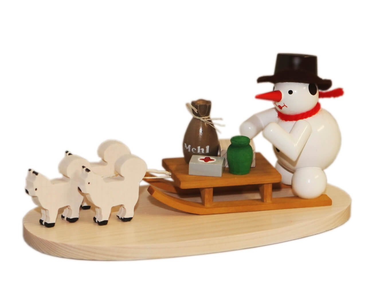 Schneemann mit Hundeschlitten, 7 cm von Volker Zenker