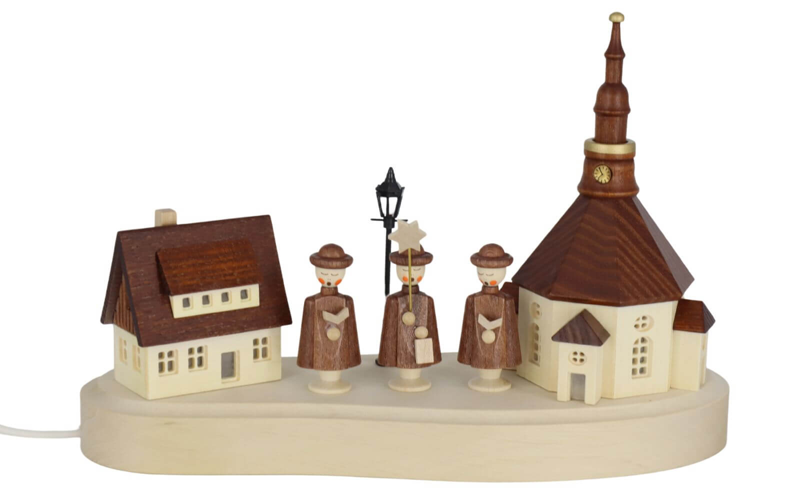 Sockel mit Seiffener Dorf und Kurrende, 20 cm, natur von SEIFFEN.COM_2
