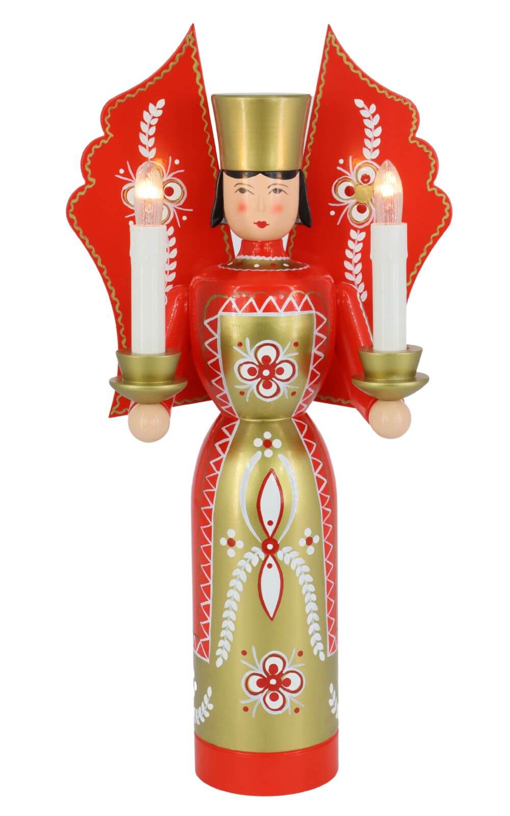 Weihnachtsengel rot - gold, 36 cm, elektrisch beleuchtet von Holzkunst Gahlenz_1