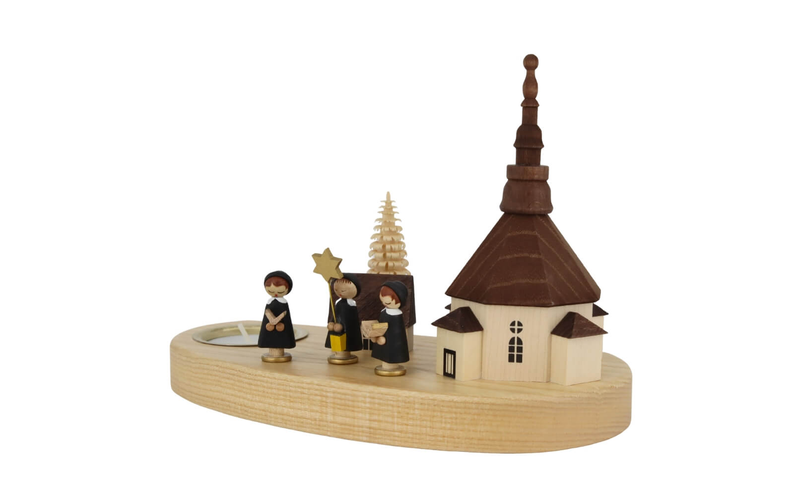 Weihnachtskerzenhalter Seiffener Kirche mit Kurrende, 16 cm von Richard Glässer_1