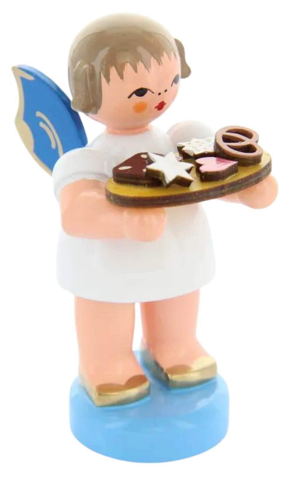 Weihnachtsengel mit Lebkuchenblech und blauen Flügeln, 6 cm von Figurenland Uhlig GmbH