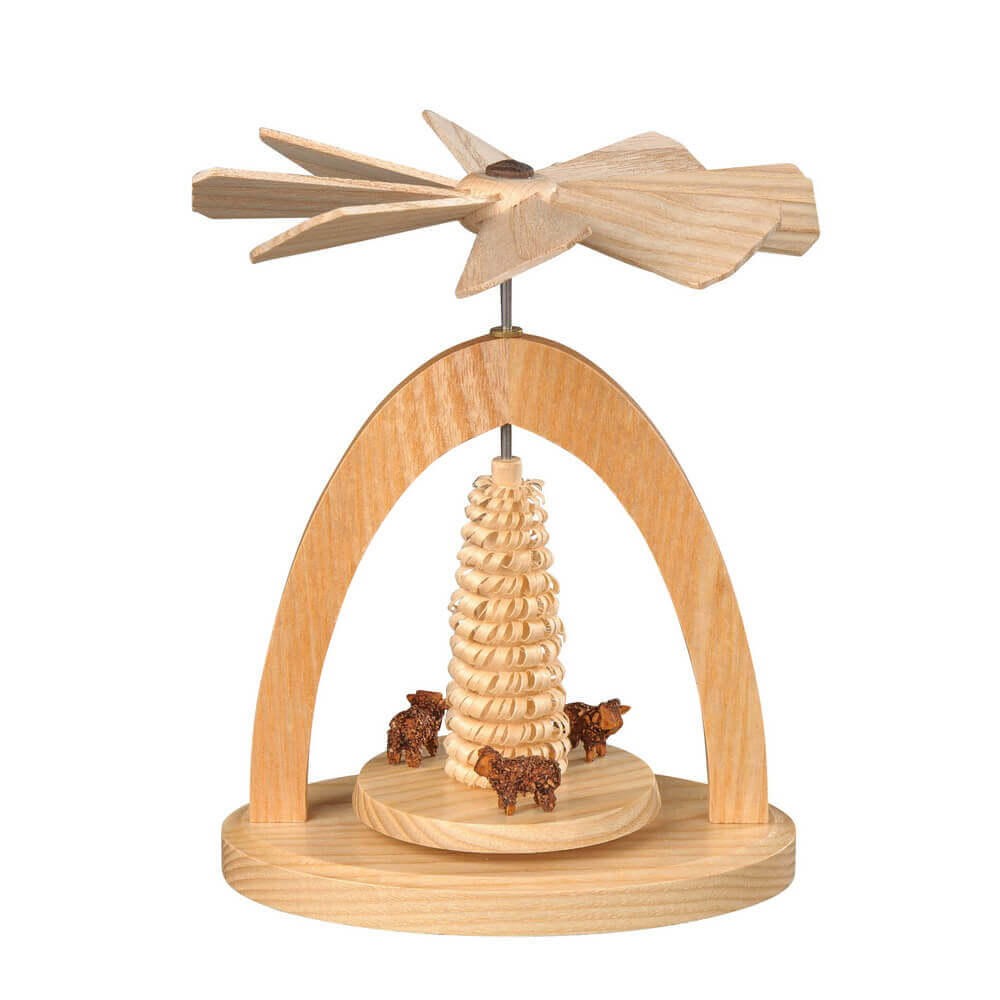 Weihnachtspyramide - Wärmespiel mit Schafen, 13 cm, natur von Albin Preißler