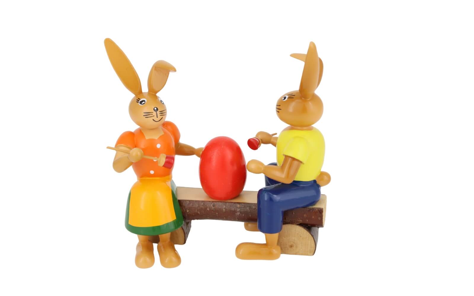 Osterhasenpaar Maler auf Bank, 10 cm von Holzkunst Gahlenz