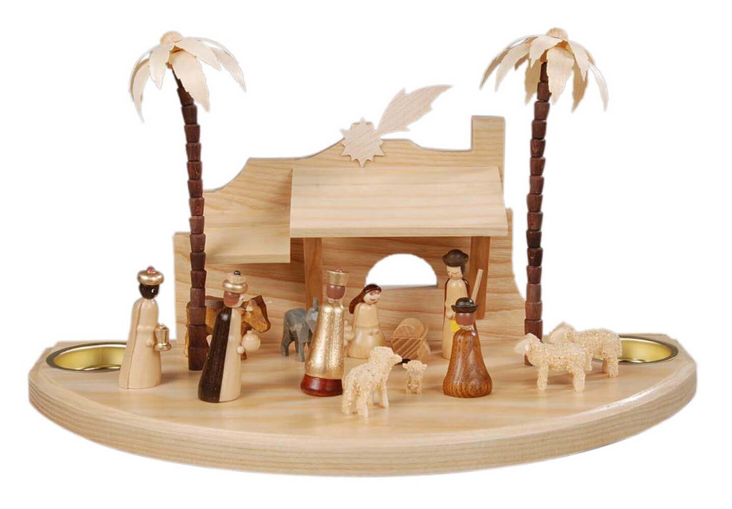 Kerzenhalter für Teelichte mit Weihnachtskrippe, 30 cm, natur von Albin Preißler