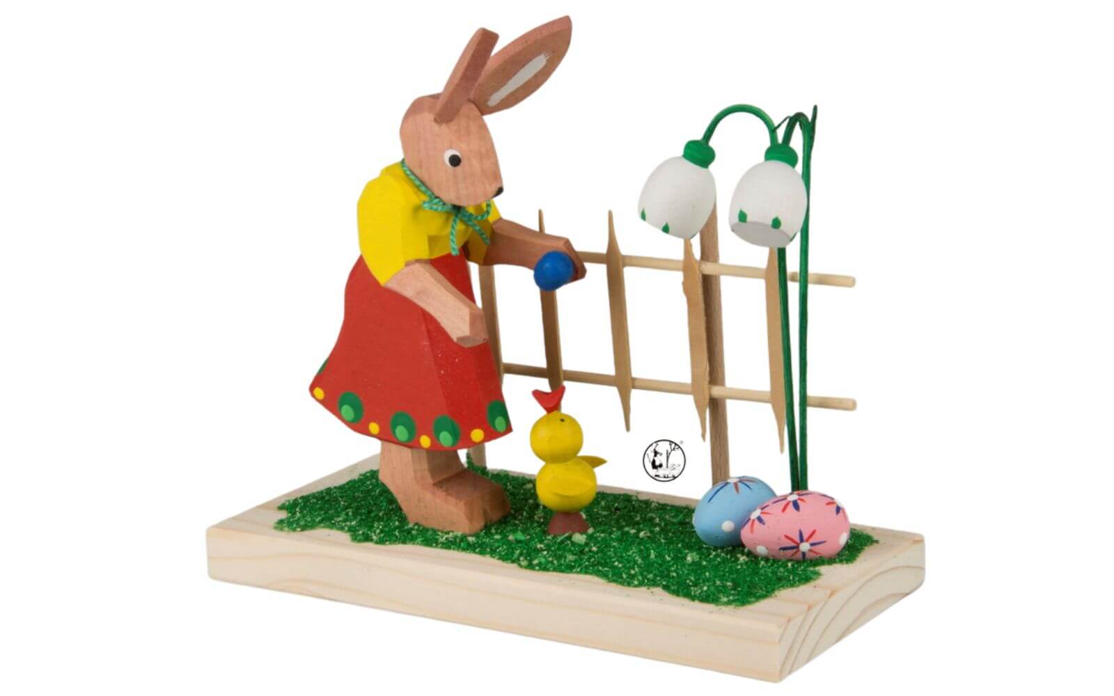 Holzschnitzerei Osterhase mit Gartenzaun, 11 cm von Bettina Franke