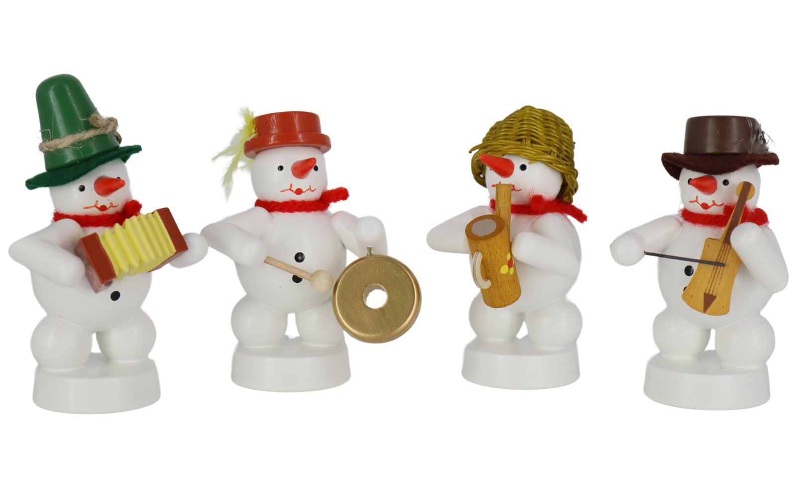 Miniatur Schneemannkapelle mit Gießkanne, Gong, Fiedel, Concertina von Ralf Zenker