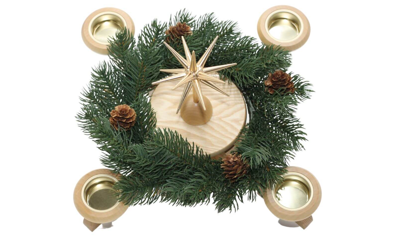 Adventsleuchter mit Weihnachtsstern und Tannenkranz, natur von Albin Preißler_4
