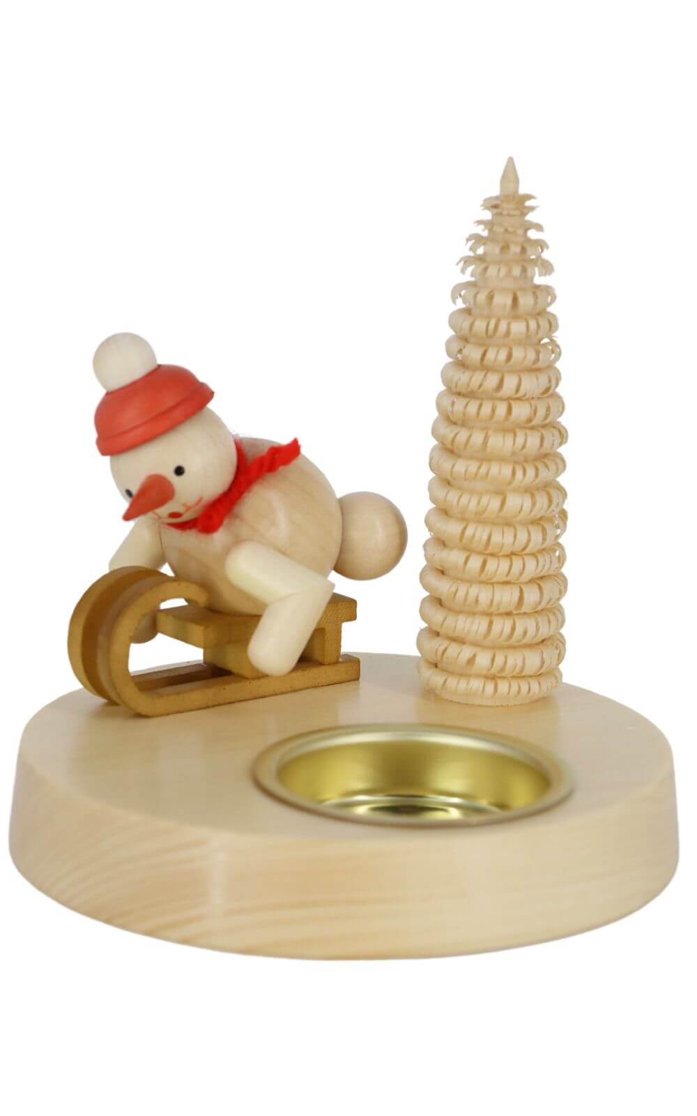 Kerzenhalter für Teelichte mit Schneemann auf Schlitten, natur, 10 cm von Ralf Zenker