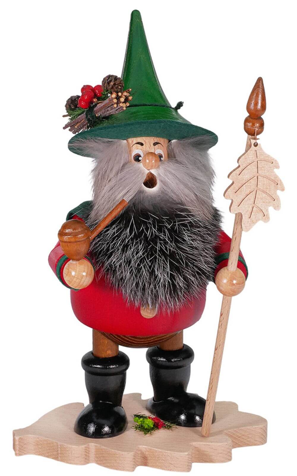 Räuchermännchen Wichtel mit Eichenblatt, rot, 25 cm von DWU