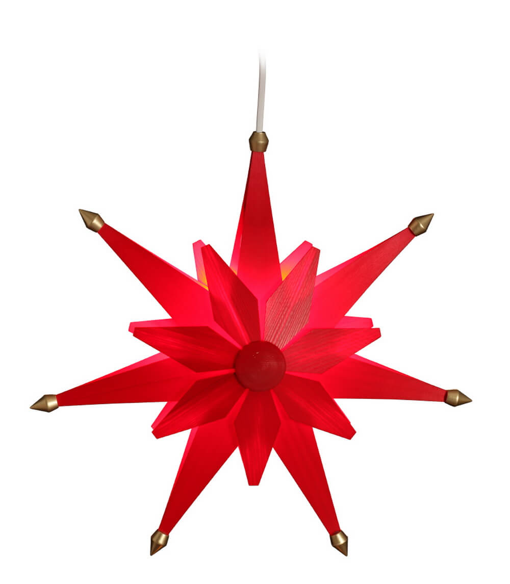 Weihnachtsstern doppelt, rot, beleuchtet von Eckert