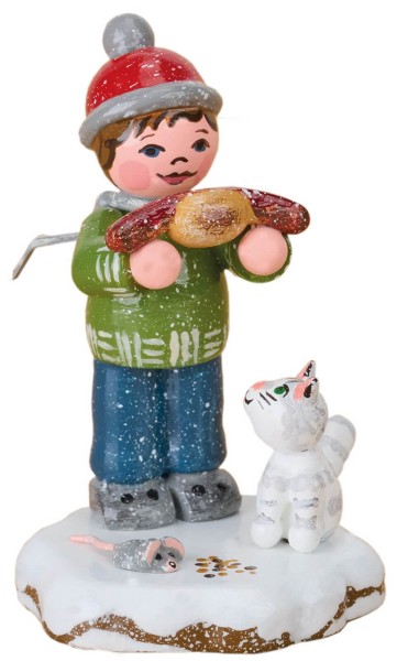 Miniatur Winterkind mit Bratwurst von Hubrig Volkskunst