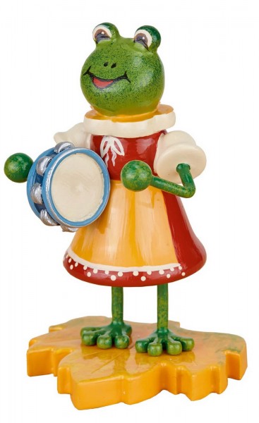 Hubrig Dekofigur Frosch Mädchen aus Holz mit Tamburin