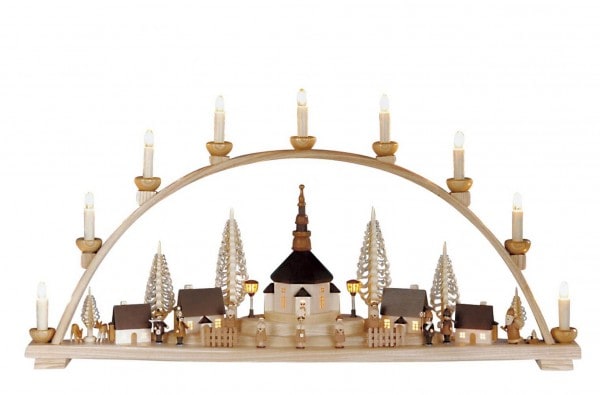 Candle arch Seiffen church with illuminated houses and lantern, 80 cm by Knuth Neuber_pic1