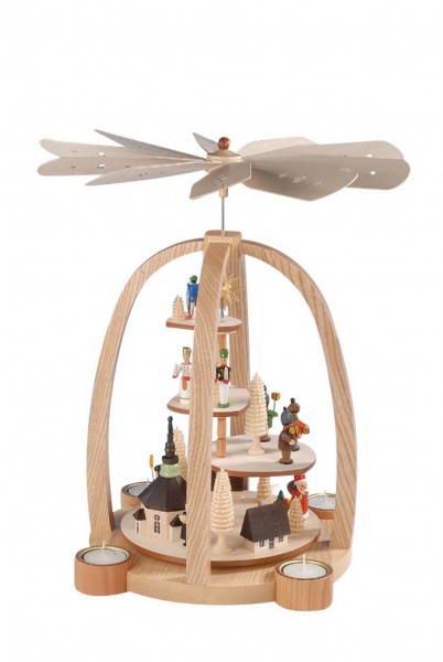 Weihnachtspyramide für Teelichte mit Weihnachtsmotiv,  41 cm, farbig von Knuth Neuber