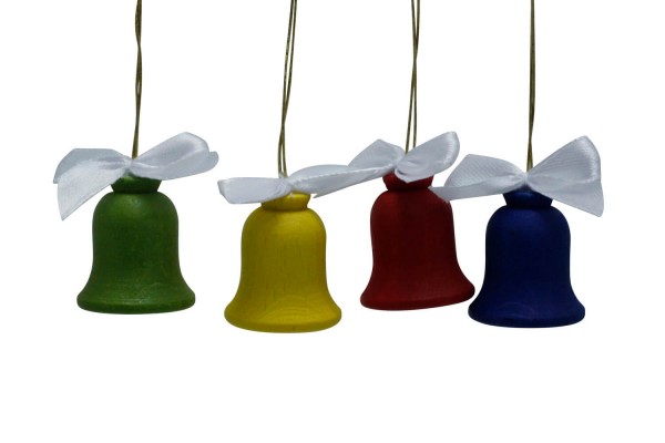 Glocken, farbig mit Schleife, 4 Stück von Nestler-Seiffen