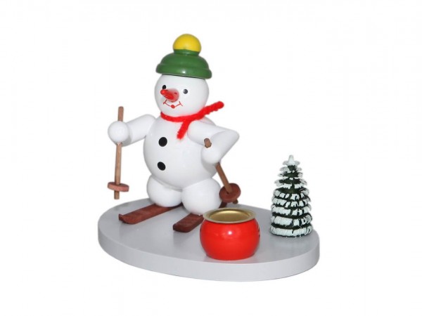 Kerzenhalter Schneemann mit Schneeschuhe, farbig, 8 cm von Volker Zenker aus Seiffen