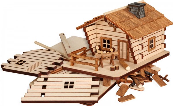 Bastelset Räucherhaus Blockhütte aus Holz zum selber bauen 