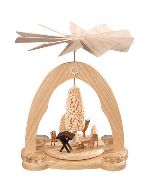 Albin Preißler Teelichtpyramide Futterkrippe mit Rehe, natur, 28 cm 
