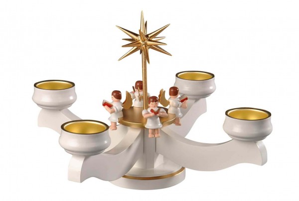 Adventsleuchter mit 4 sitzenden Engeln, weiß, für Teelichter von Albin Preißler