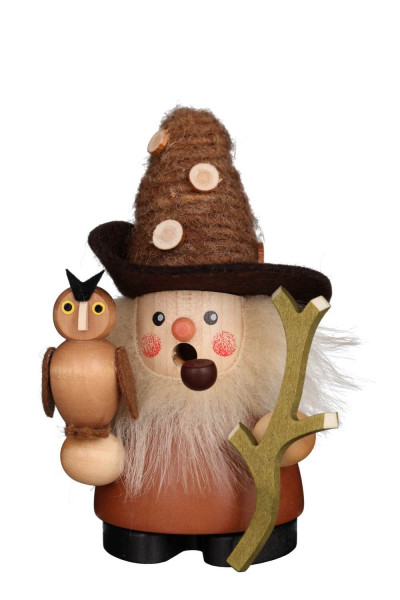 Smoking Man Forest Spirit with Owl, 4.72 inch (12 cm) by Christian Ulbricht, Made in Germany