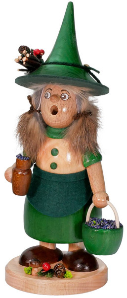 Räuchermännchen Wichtelfrau Blaubeerensammlerin, farbig von DWU Drechselwerkstatt Uhlig