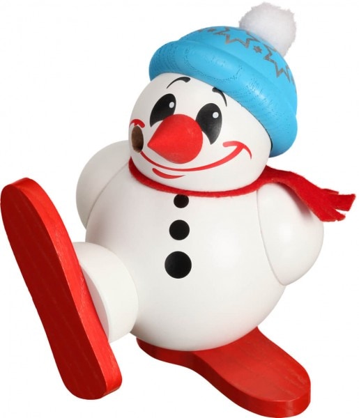 lustige Räucherfigur Skifahrer mit hellblauer Bommelmütze