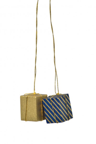 Christbaumschmuck Pakete, gold/blau-gold, 3 cm von KWO