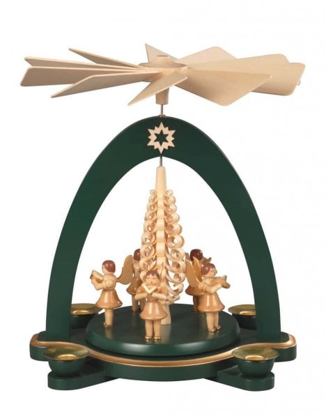 Weihnachtspyramide mit 5 Engel, grün, 28 cm von Albin Preißler