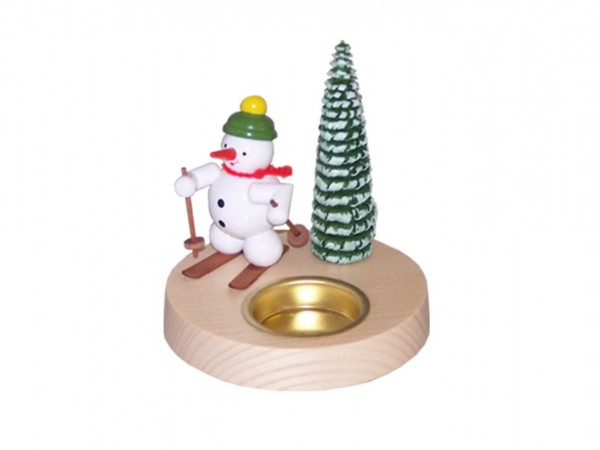 Kerzenhalter für Teelichte mit Schneemann auf Ski, farbig, 10 cm von Ralf Zenker