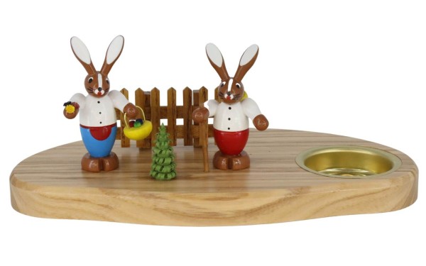 Hasenpaar auf Sockel, mit Teelicht klein von Knuth Neuber