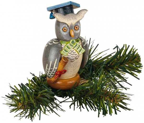 Baumbehang & Christbaumschmuck Baumclipser Eule von Hubrig Volkskunst GmbH Zschorlau/ Erzgebirge ist 9 cm groß.