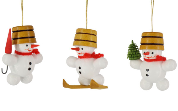 Christbaumschmuck Schneemänner mit Schirm, Baum und Skier, 3 Stück, farbig von Ralf Zenker_1