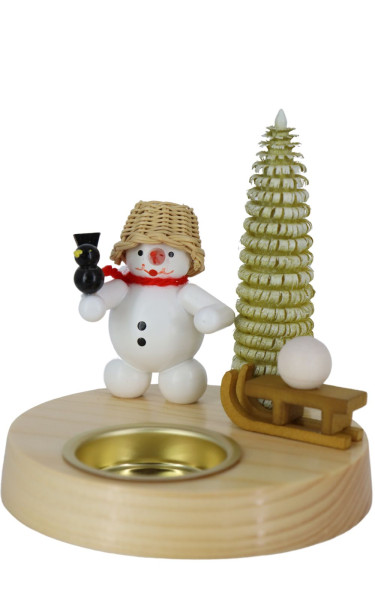 Kerzenhalter für Teelichte Schneemann mit Schlitten, 10 cm von Ralf Zenker