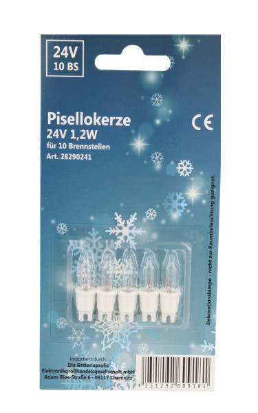 Pisel Candle Lamp C-2F 24V 1.2W White Base Clear Bulb 5-Pack