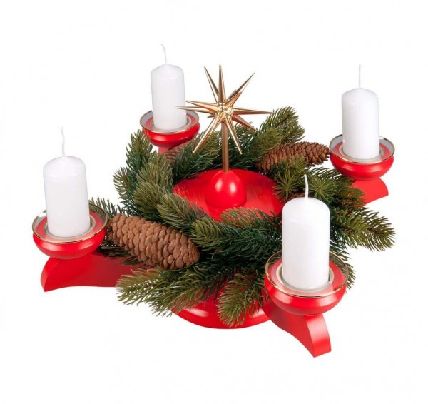 Advent candlestick with poinsettia and fir wreath, red by Albin Preißler